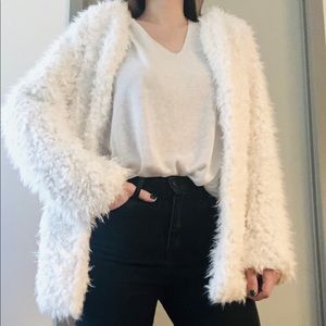 Forever21 White Shag Faux Fur Jacket